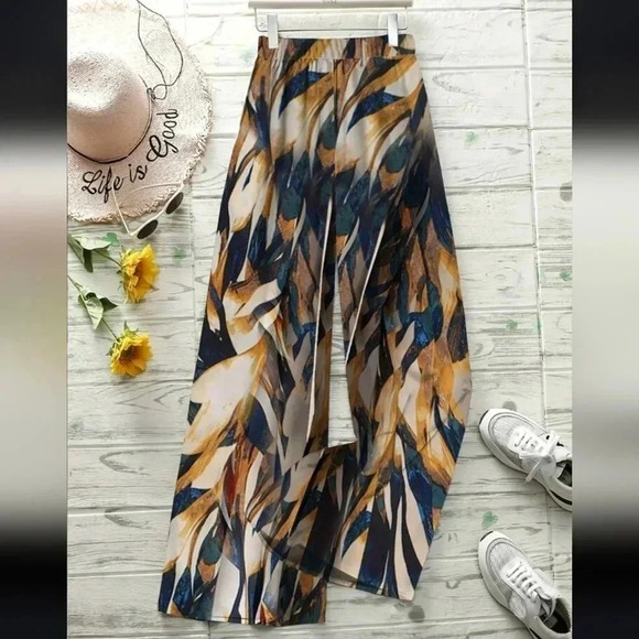 COPY - Elegant Geometric Print Loose Wide Leg Fashionable Pants For Women - Picture 3 of 4